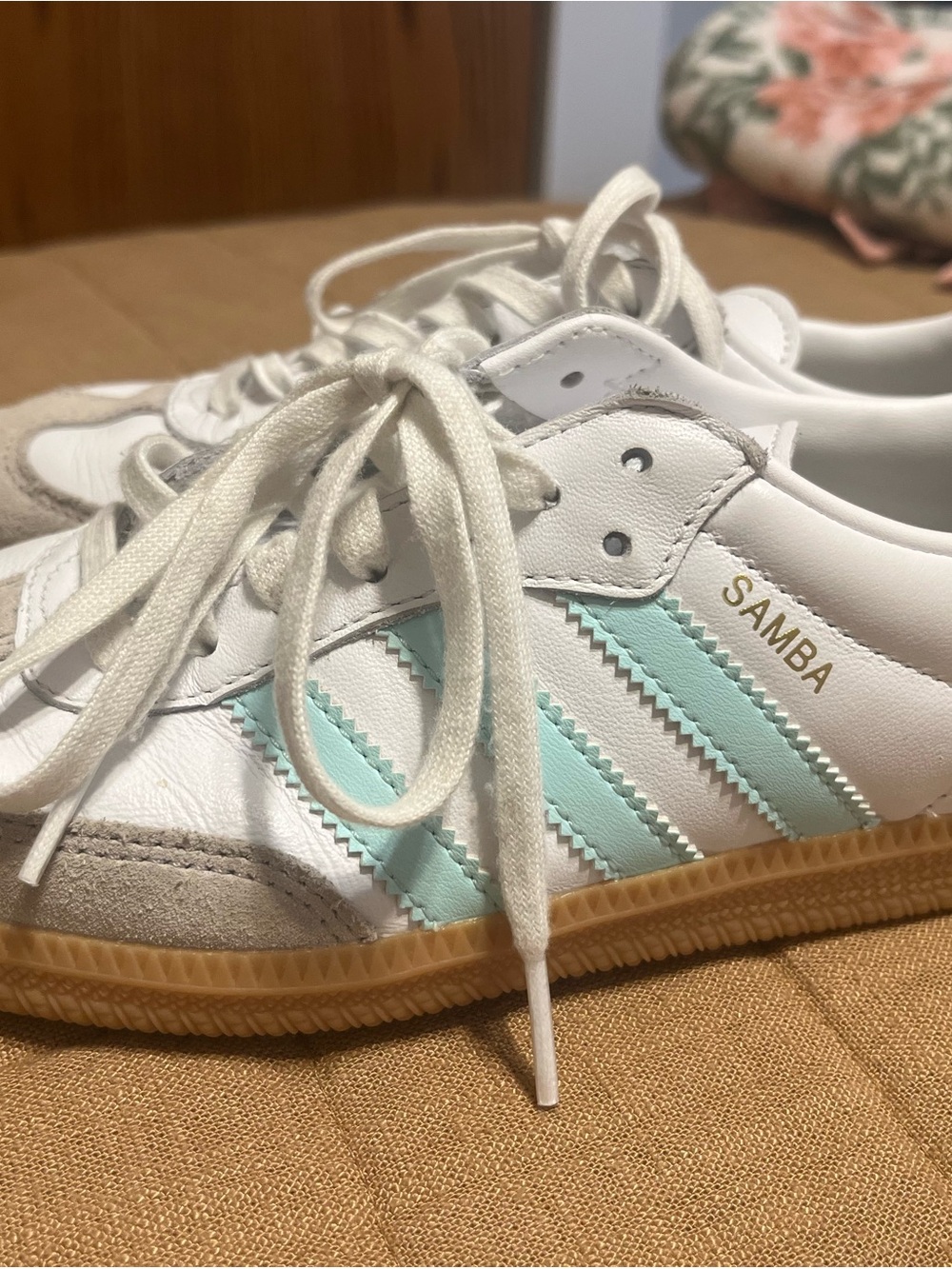 adidas Samba Sneakers - White with Mint Accents - Picture 2 of 3